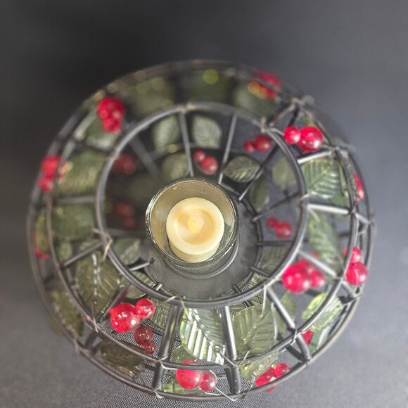 Black Metal With Green Glass Leaves And Red Berries Votive Candle Holder Kohls - Picture 2 of 11